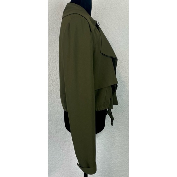 HAUTE HIPPIE • Olive Green Cropped Drawstring Trench Jacket, S - Picture 7 of 16
